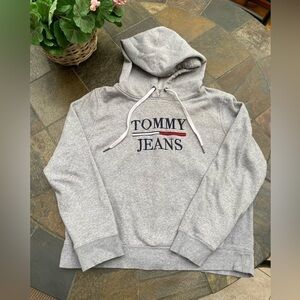 Tommy Hilfiger TOMMY JEANS Womens Gray Tie Ribbed Hoodie Medium